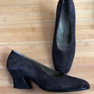 YSL Vintage brown suede boxy kitten heels
